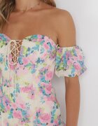 manosque Rochie Mini Bej deschisă cu mâneci căzute și șnur decorativ din bumbac Gabrisa