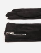 Mănuși cu bumbac decorate cu fermoar și broderie tip floare Oventia Negre