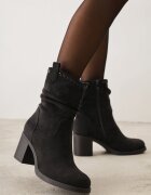 marquiiz Botine cu toc gros și margini decorative Arvetip cu efect plisat Negre