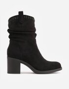 marquiiz Botine cu toc gros și margini decorative Arvetip cu efect plisat Negre