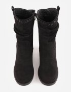 marquiiz Botine cu toc gros și margini decorative Arvetip cu efect plisat Negre