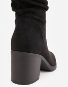 marquiiz Botine cu toc gros și margini decorative Arvetip cu efect plisat Negre