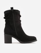 marquiiz Botine cu toc gros și margini decorative Arvetip cu efect plisat Negre