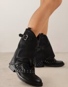 marquiiz Botine Negre cu manșetă răsfrântă decorate cu nituri și cataramă Rilenaria
