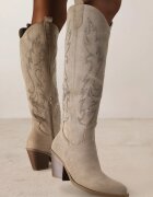 marquiiz Cizme Cowboy Bej închis pe toc conic cu carâmb cu model de strasuri Nalimia