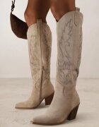 marquiiz Cizme Cowboy Bej închis pe toc conic cu carâmb cu model de strasuri Nalimia