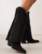 marquiiz Cizme cu toc și carâmb ce imită o crac de pantaloni decorate cu șnur Adriari Negre