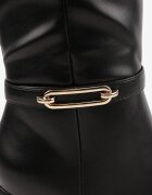 marquiiz Cizme elegante până la genunchi pe toc gros decorate cu o cataramă metalică Marene Negre