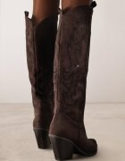 marquiiz Cizme maro închis stil cowboy pe toc conic cu carâmb cu model de strasuri Nalimia