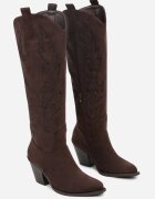 marquiiz Cizme maro închis stil cowboy pe toc conic cu carâmb cu model de strasuri Nalimia