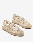 marquiiz Espadrile bej tip plasă cu talpă împletită cu baretă și cataramă și broderie Vilritia
