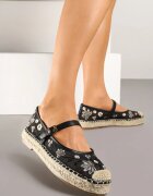 marquiiz Espadrile negre din plasă cu talpă împletită cu baretă cu cataramă și broderie Vilritia