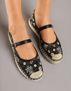 marquiiz Espadrile negre din plasă cu talpă împletită cu baretă cu cataramă și broderie Vilritia