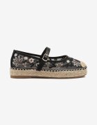 marquiiz Espadrile negre din plasă cu talpă împletită cu baretă cu cataramă și broderie Vilritia