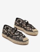 marquiiz Espadrile negre din plasă cu talpă împletită cu baretă cu cataramă și broderie Vilritia