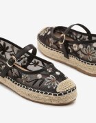 marquiiz Espadrile negre din plasă cu talpă împletită cu baretă cu cataramă și broderie Vilritia