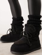marquiiz Ghete de zăpadă cu șireturi cu talpă groasă și inserții cu blană Vedder Negre