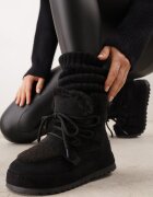 marquiiz Ghete de zăpadă cu șireturi cu talpă groasă și inserții cu blană Vedder Negre