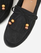 marquiiz Mocasini Negri Decorați cu ciucuri fundă și mărgele Woodswift