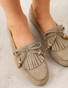 marquiiz Mocasini Verzi Decorați cu franjuri fundă și mărgele Woodswift