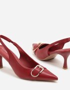 marquiiz Sandale Bordeaux cu toc stiletto fără călcâi cu cataramă metalică Polliviana