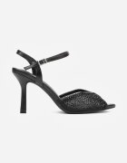 marquiiz Sandale Negre cu Toc Stiletto cu Zirconii Aurefera