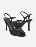 marquiiz Sandale Negre cu Toc Stiletto cu Zirconii Aurefera