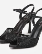 marquiiz Sandale Negre cu Toc Stiletto cu Zirconii Aurefera