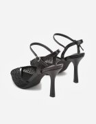 marquiiz Sandale Negre cu Toc Stiletto cu Zirconii Aurefera