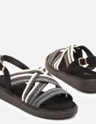 marquiiz Sandale Negre Decorate cu Baretă Împletită Selozi