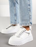 marquiiz Sneakers Albi cu Talpă Groasă cu Cusături Decorative Tataniel