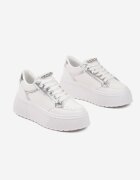 marquiiz Sneakers Albi cu Talpă Groasă cu Cusături Decorative Tataniel