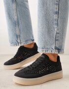 marquiiz Sneakers Negre pe Talpă Groasă Decorați cu Zirconii Orinrya
