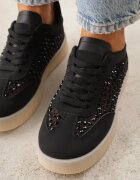 marquiiz Sneakers Negre pe Talpă Groasă Decorați cu Zirconii Orinrya