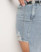 may moda Fustă Albastru deschis Din denim Asimetrică Cu talie înaltă Din bumbac Cu curea și cu lanț Vimorinne
