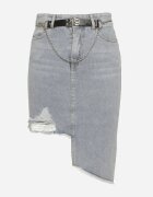 may moda Fustă Albastru deschis Din denim Asimetrică Cu talie înaltă Din bumbac Cu curea și cu lanț Vimorinne