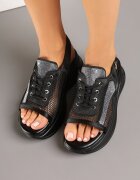 mellisa Sandale Sneakers Negre Peep Toe cu plasă Sorialise
