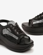 mellisa Sandale Sneakers Negre Peep Toe cu plasă Sorialise