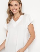 melya by melody Bluză Albă cu decolteu din dantelă și volan Darkere