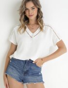 melya by melody Bluză Albă cu tiv evazat și inserții ajurate Urinity