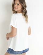 melya by melody Bluză Albă cu tiv evazat și inserții ajurate Urinity