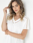 melya by melody Bluză Albă cu tiv evazat și inserții ajurate Urinity