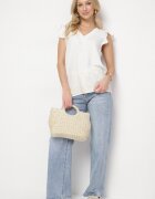 melya by melody Bluză Albă cu Viscoză și In Decorată cu Broderie și Volane Harivna