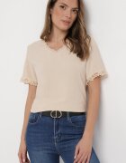 melya by melody Bluză Bej cu Inserții din Plasă cu Croială Lejeră Sylvina