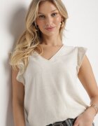 melya by melody Bluză Bej cu Vâscoză și In Decorată cu Broderie și Volane Harivna