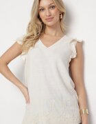 melya by melody Bluză Bej cu Vâscoză și In Decorată cu Broderie și Volane Harivna