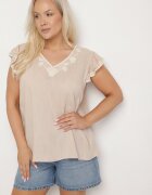 melya by melody Bluză Bej Din bumbac cu Broderie Decorativă și Volane Dolivra