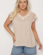 melya by melody Bluză Bej Din bumbac cu Broderie Decorativă și Volane Dolivra