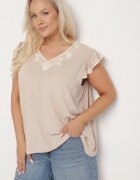 melya by melody Bluză Bej Din bumbac cu Broderie Decorativă și Volane Dolivra