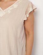 melya by melody Bluză Bej Din bumbac cu Broderie Decorativă și Volane Dolivra